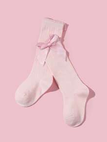 SHEIN 5 Pairs Of Baby Girls And Children's Bows Solid Color Versatile Elegant And Cute High Tube Socks College Style Stockings - Multicolor - View 6