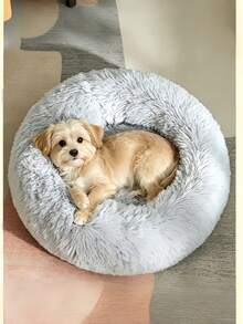 Round Donut Fluffy Pet Bed, Soft Warm Calming Cushion For Small Medium Large Dogs Cats, Non-Slip Machine Washable Cozy Nest, Multi-Color Plush Sleeping Mat For Indoor Home Crate Sofa Floor, All-Season Deep Sleep Pet Supplies Gift For Puppy Kitten - Grey - View 5