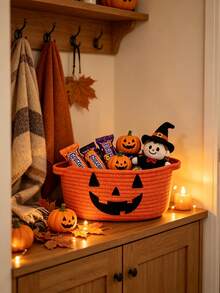 Halloween Orange Cotton Rope Storage Basket, Holiday Candy & Gift Basket For Festival Packaging - Orange - View 8