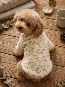 PETSIN 1pc Yellow Leopard Print Fleece Pet Sweatshirt, No Hat, Pet Warm Clothes - Multicolor - View 4