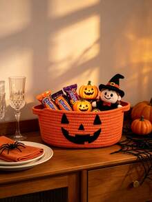 Halloween Orange Cotton Rope Storage Basket, Holiday Candy & Gift Basket For Festival Packaging - Orange - View 9