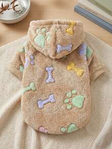 PETSIN 1 Animal Footprint Bone Pattern Printed Plush Hooded Pet Hoodie, Thick And Warm Winter Pet Cat And Dog Clothing - Multicolor - View 3