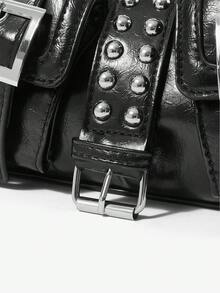 Viva Strut Women's Shoulder Bag, Y2K Biker Style Purse With Rivets, Metal Buckles And Studded Details, Gothic Punk Style Handbag For Women - Black - View 6