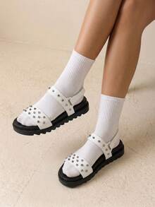 HighSole Casual Fashion Versatile Simple Comfortable Open Toe Women Flat Sandals - White - View 4