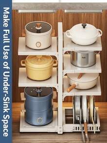 1 pieza Estante organizador de ollas con altura ajustable, estantería de almacenamiento de acero al carbono de carga pesada para encimera de cocina para utensilios de cocina - Multicolor - Ver 4