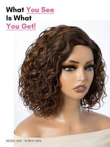 Short Curly Bob Lace Wigs Human Hair Mixed Brown Side Part Water Wave Bob Lace Front Wig 10 Inch Glueless Wear & Go Bob Wig - S4/30 - View 5