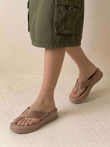 HighSole Online Celebrity Flip-Flops Women Sponge Cake Platform Sandals And Slippers Women Wear New Fashion In Summer. - Khaki - View 4