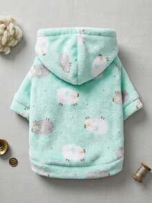 PETSIN 1 Piece Cute Lamb Print Pet Hoodie With Thick Flannel For Warmth And Gentle Anti Shedding Pet Clothing - Multicolor - View 2