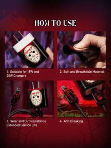 WB Horror X SHEIN 3件組數據線保護套，適用於充電器，充電線保護套（不含數據線） - 黑色 - 查看 3