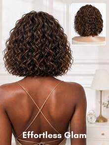 Short Curly Bob Lace Wigs Human Hair Mixed Brown Side Part Water Wave Bob Lace Front Wig 10 Inch Glueless Wear & Go Bob Wig - S4/30 - View 2