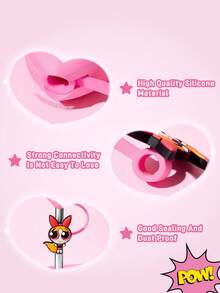 THE POWERPUFF GIRLS X SHEIN 可愛心形吸管套 防塵可重複使用吸管尖端蓋 不含吸管 送禮創意 派對 節日 情人節 飲水配件 - 粉色 - 查看 4