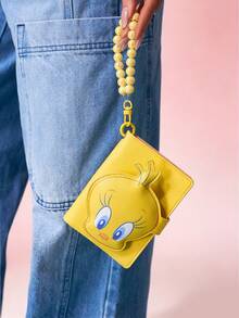 LOONEY TUNES X SHEIN 1 Pc PU Leather Cartoon Character Pattern Printed Passport Holder, Equipped With Bead Chain Pendant, Can Store Passports And Boarding Passes, Including Two Card Slots, Suitable For Men, Women, Teenagers, Suitable For Travel, Tweety - Yellow - View 4