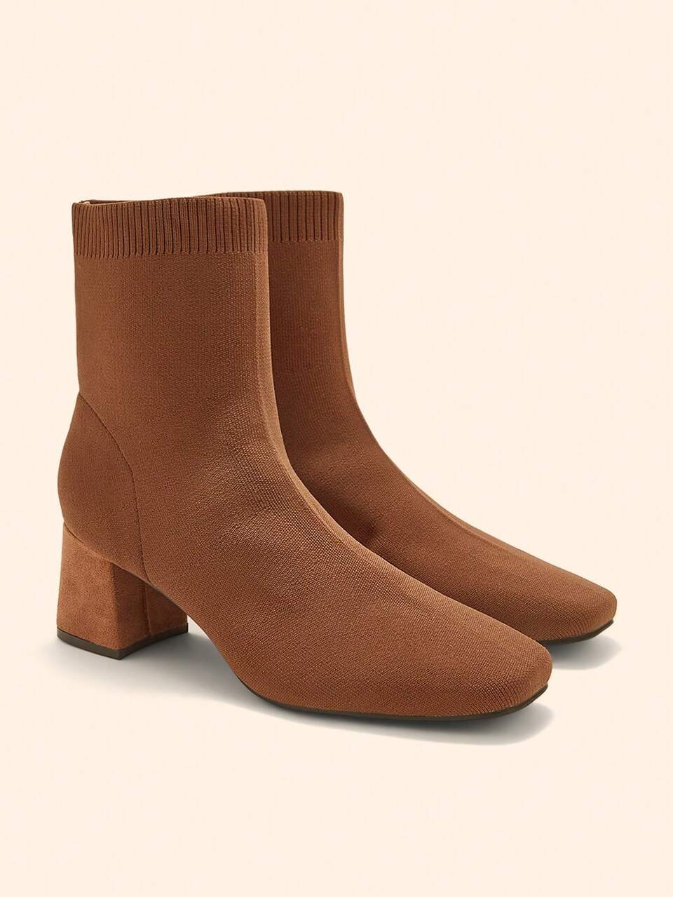 CUCCOO BASICS Women's Elegant Brown Sock Boots, Minimalist Square Toe Chunky Heel Boots, Suitable For Summer Parties, Vacations, Spring Break, Easter, Christmas And More Fall Shoes