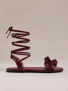 HighSole Women Heeled Sandals Summer - Burgundy - View 2