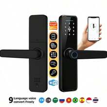 Tuya Smart Door Lock, Fingerprint Door Lock, Keyless‑Entry Smart Lock, Front Door Biometric Lock With Fingerprint Recognition, Free App, Shared Electronic Keys And IC Cards - Black - View 1