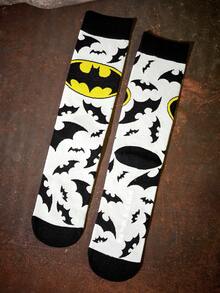 BATMAN X SHEIN 2 Pack Of Bat Pattern Medium Tube Socks - color mixing - View 5