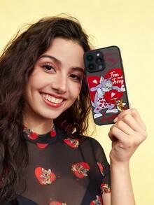 TOM & JERRY X SHEIN Black Cartoon Print Semi-Transparent Phone Case,, Compatible With IPhone - Black - View 6