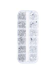 12 Grid Nail Art Box Set, Silver Rhinestone Patch Strip Box Accessory Set - Silver - View 2