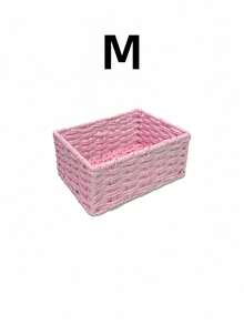 1/3PCS Retro Handmade Woven Sundries Storage Basket Natural Rattan Entryway Desktop Organizer Multi Purpose Snack Cosmetics Storage Box Household Organization Rustic Home Decor Gift Idea - Baby Pink - View 12
