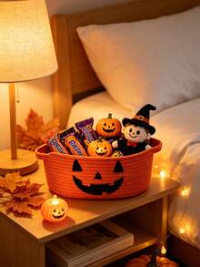Halloween Orange Cotton Rope Storage Basket, Holiday Candy & Gift Basket For Festival Packaging - Orange - View 6