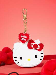 HELLO KITTY AND FRIENDS | SHEIN 蝴蝶結貓咪造型迷你零錢包，附鑰匙圈掛鉤，可作為包包掛飾，適合收納硬幣、耳機與小配件 - 紅色 - 查看 2