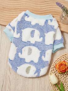 PETSIN 1 Pc Pink & Blue Elephant Print Pet Dog/Cat Warm Crewneck Sweatshirt - Multicolor - View 2