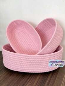 Handwoven Rope Storage Basket Oval Small Hanging Organizer For Living Room Bedroom Game Room Snacks DIY Craft Holiday Decor Gift Toy Storage Back To School Must Have Smart Choice - Pink - View 1