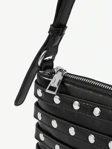 Viva Strut Ladies Bag, Spice Girl Sweet And Cool Girl Y2Y, Punk, Rivet Decoration, Gas Eye Decoration Shoulder Square Bag, Zipper Opening And Closing, Suitable F - Black - View 5