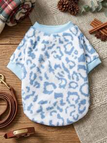 PETSIN 1pc Blue & White Leopard Print Fleece Pet Sweatshirt For Keeping Warm - Multicolor - View 1