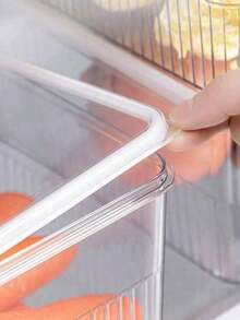 1pc Rectangular Plastic Sealed Container With Lid, Storage Box For Refrigerator, Market Stall Display, Kitchen Refrigerator Storage Box, Plastic Kitchen Storage Box, Sealed Transparent Food Preservation Box, Refrigerator Storage Box Suitable For - Transparent - View 5