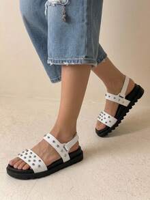 HighSole Casual Fashion Versatile Simple Comfortable Open Toe Women Flat Sandals - White - View 3