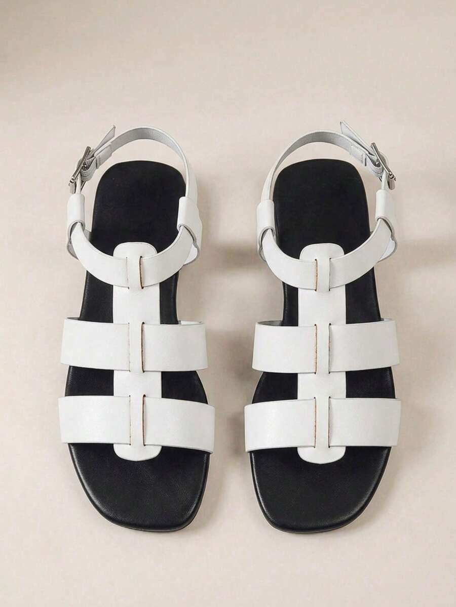 HighSole 夏季休闲百搭简约平底凉鞋 - 黑與白 - 查看 1
