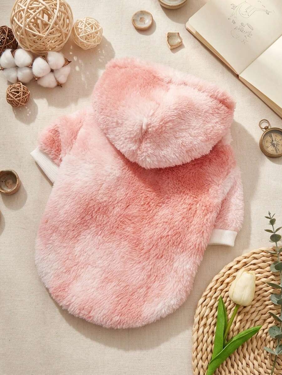 PETSIN 1pc Pet Cat/Dog Plush Warm Comfortable Light Brown Tie-Dye Fashion Hooded Sweatshirt - Multicolor - View 1