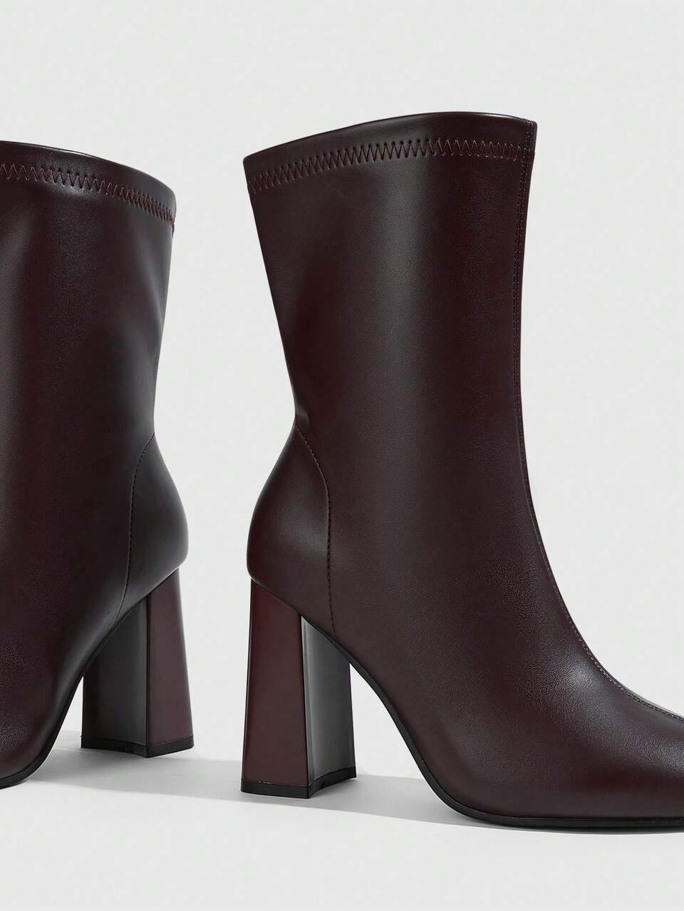 CUCCOO SZL Women's Thick Heel Pointed PU Face Side Zipper Fashion Temperament Short Boots