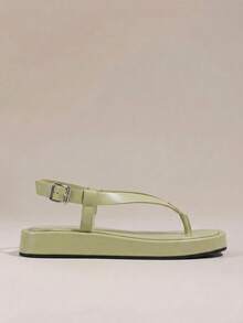 HighSole 女款春夏新款可調節扣設計夾腳露趾厚底增高涼鞋，都會極簡風卡其色，柔軟舒適防滑，適合通勤、購物、海邊度假、音樂祭，百搭夏季女鞋 - 淺卡其 - 查看 2