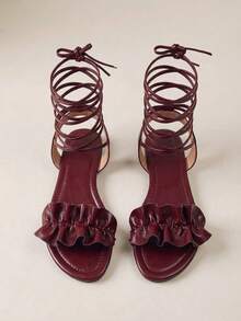 HighSole Women Heeled Sandals Summer - Burgundy - View 1