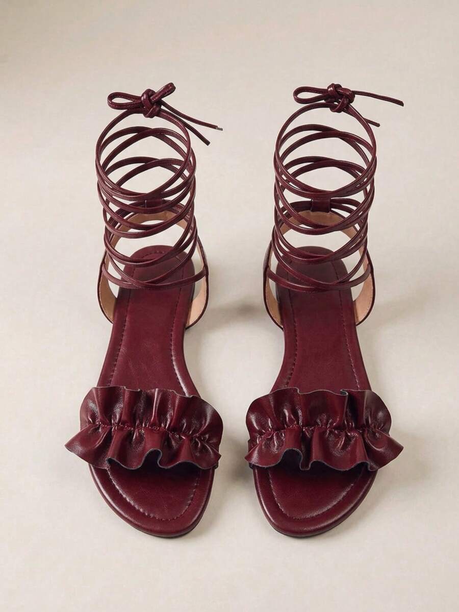 HighSole Women Heeled Sandals Summer - Burgundy - View 1