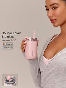 GLOWMODE 10OZ Insulated Stainless-Steel Bottle With Straw & Dual Drinking Options Daily Casual Active Fall Winter Wear - Pink - View 1