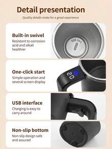 1 buah Mug Kopi Pengaduk Otomatis Pintar, Cangkir Pencampur Otomatis dengan Tampilan Suhu Digital, Cangkir Pengaduk Elektrik Isi Ulang dengan Tutup untuk Kopi dan Bubuk Protein di Rumah dan Kantor - Satu ukuran cocok untuk semua. - View 4