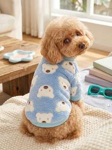 PETSIN 1 Pc Pet Cat Dog Universal Blue Bear Cute Pattern Printed Plush Warm Elastic Comfortable Dog Round Neck - Multicolor - View 3