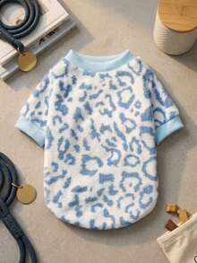 PETSIN 1pc Blue & White Leopard Print Fleece Pet Sweatshirt For Keeping Warm - Multicolor - View 4