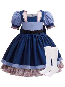 MINKOJA Kostum Kelinci Hewan untuk Pesta Ulang Tahun Anak Perempuan, Gaun Putri dengan Pita, Kostum Halloween, Karnaval, Paskah, dan 2 Potong Pakaian Anak-Anak yang Mewah. - Biru - View 2