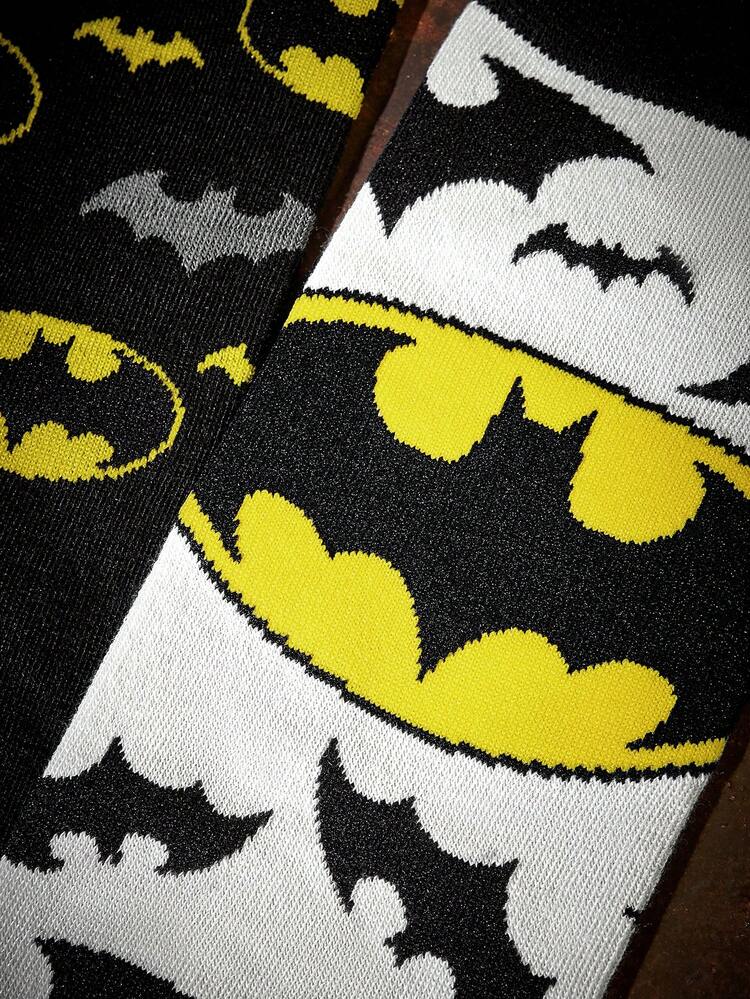 BATMAN X SHEIN 2入蝙蝠圖案中筒襪 - 混色 - 查看 6