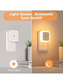 1pc / 4pcs LED Night Lights, Plug‑In Smart Sensor Type. Automatically Turns On From Dusk Till Dawn. Suitable For Bedrooms, Bathrooms, Restrooms, Stairways, Kitchens, Hallways And Other Spaces. Compact And Portable. - Square Night Light - View 3
