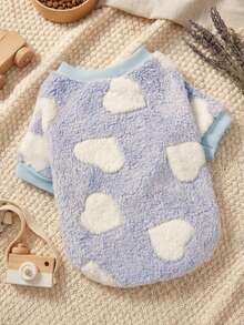 PETSIN 1 Pc Pet Dog Blue Heart Print Plush Thick Warm Crew Neck Sweatshirt For Autumn/Winter - Multicolor - View 1