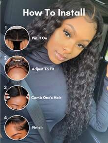 Water Wave Human Hair Glueless Wig With Adjustable Elastic Drawstring 100% Human Hair All Ready Wig Pre-Plucked Hairline Pre Cut 5x5 Lace Closure Wigs For Women Invisible Melt Skin - Natural Black - View 10