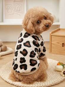 PETSIN Khaki Leopard Print Thermal Lined Warm Crewneck Pet Sweatshirt For Cats And Dogs, Autumn/Winter - Multicolor - View 5