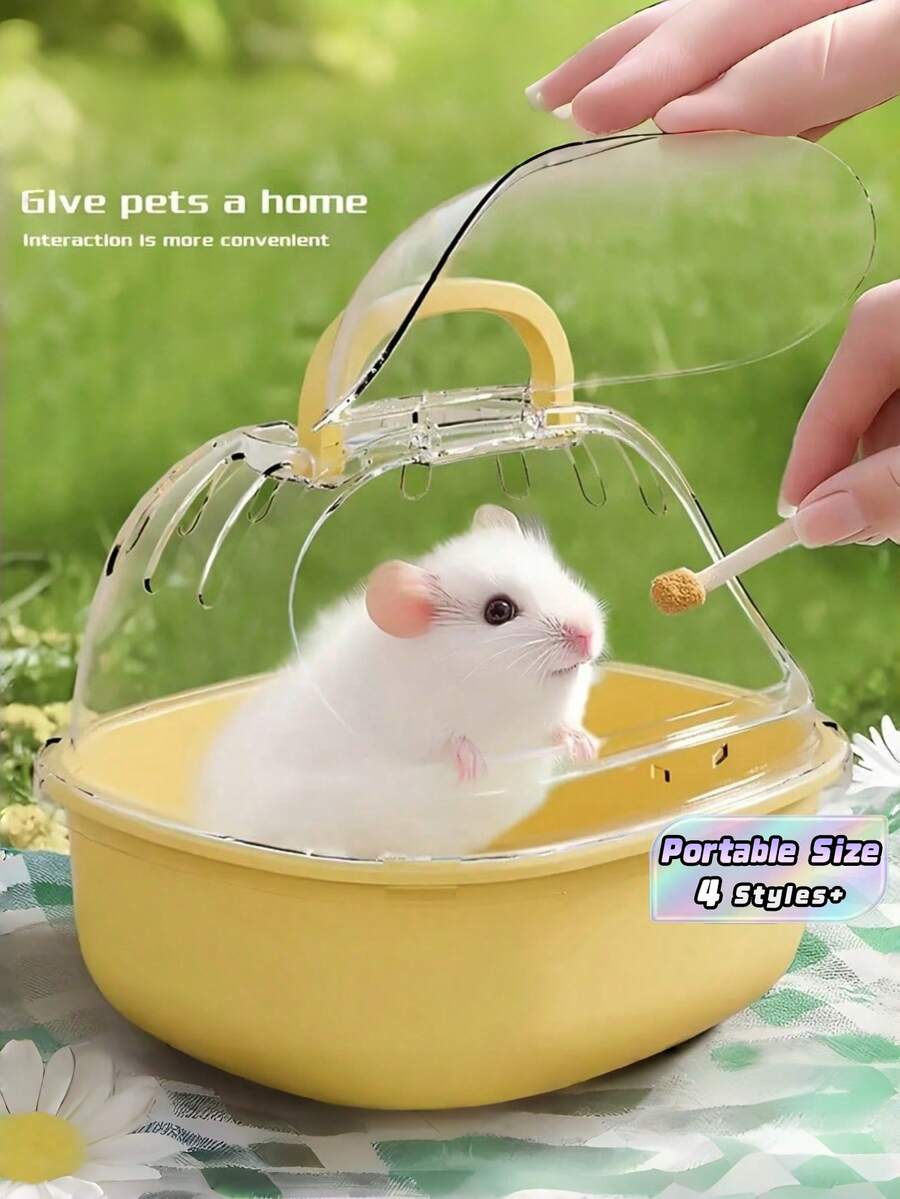 Portable Transparent Hamster Transport Cage With Water Bottle – A Breathable Travel Case For Small Pets, Perfect For Marmots And Mice. PP Material, Secure Shutter Closure System. - Multicolor - View 1