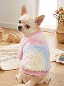 PETSIN 1pc Pet Dog/Cat Fleece Warm Sweatshirt, Fashionable Tie-Dye Blue & Yellow Round Neck Pullover - Multicolor - View 1