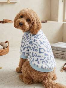 PETSIN 1pc Blue & White Leopard Print Fleece Pet Sweatshirt For Keeping Warm - Multicolor - View 3